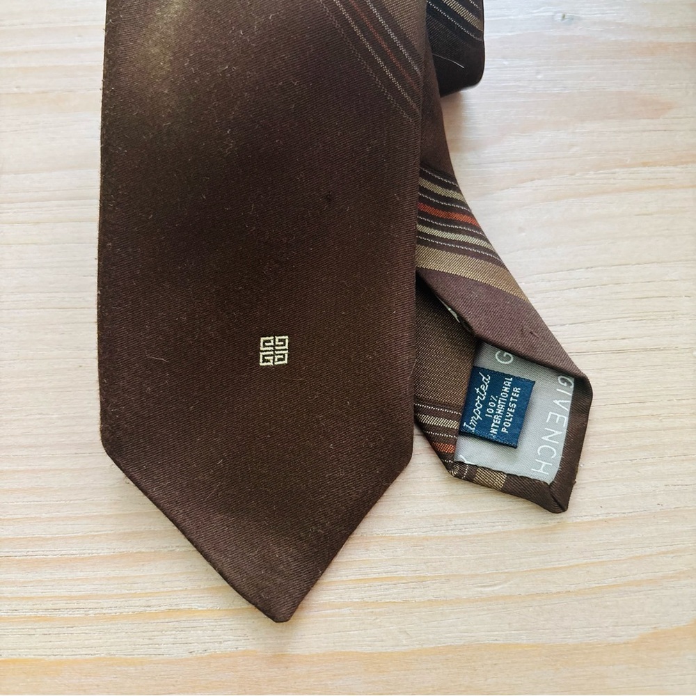 Givenchy Vintage Mens Brown Polyester Standard Tie Designer Luxury Striped - Picture 2 of 7